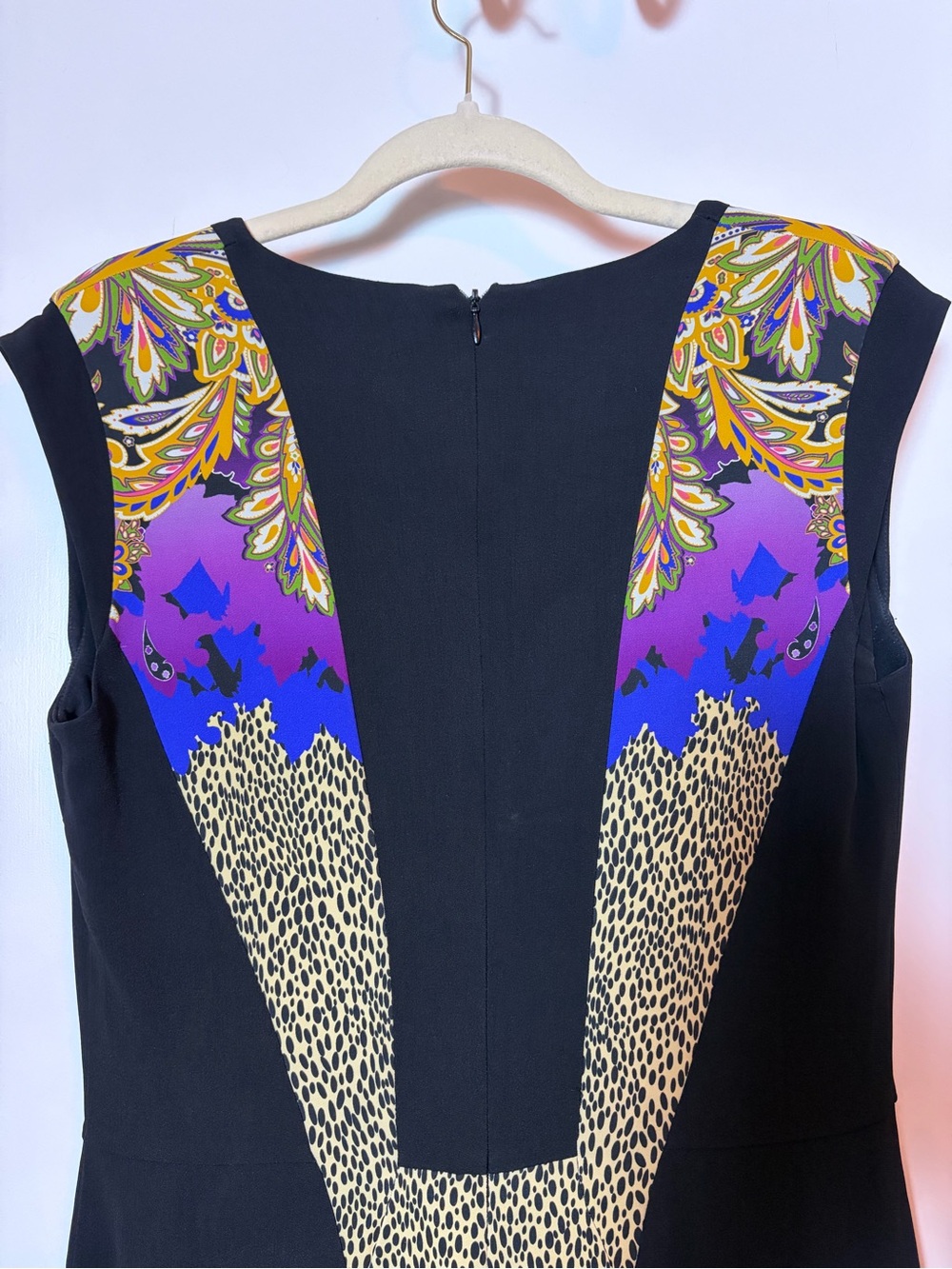 Etro Black Paisley & Animal Print Midi Dress with Purple and Black Panels - Picture 6 of 8